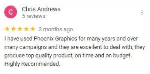 Google Review - Chris Andrews - LNP - Phoenix Graphics - August 2023